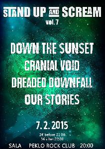 Dreaded Downfall, Down The Sunset, Cranial Void, Our Stories Peklo Rock Klub